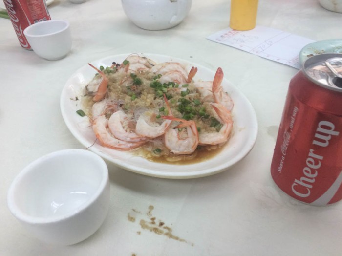 The shrimp was awesome, and the coke even told me to cheer up. Which is just as well considering the 30 or so sets of eyes looking at me.  