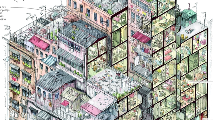 A snippet from a poster detailing life in Kowloon Walled City